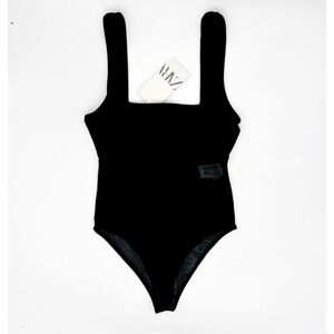 ZARA One Piece Black Bodysuit With Mesh Detailing S NWT
